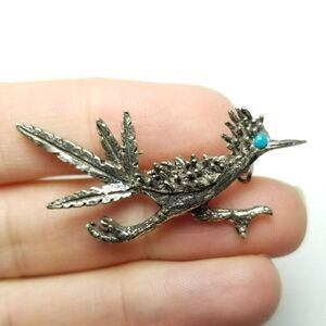 Vintage Sterling Silver Roadrunner Bird Brooch, Blue Eye, JP Southwestern Pin